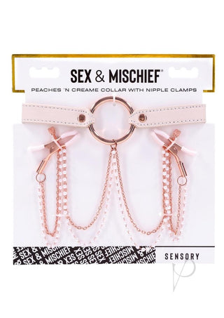 Sex and Miscielf Peaches 'N Creame Collar with Nipple Clamps - Ivory/Rose Gold