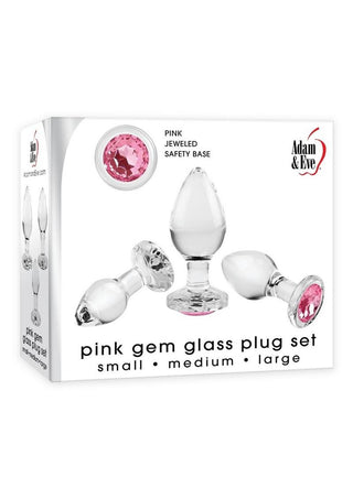 Adam and Eve Pink Gem Glass Plug - Pink - 3 Piece/Set