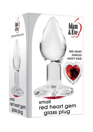 Adam and Eve Red Heart Gem Glass Anal Plug - Red - Small
