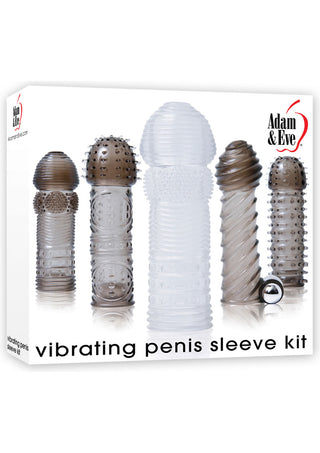 Adam and Eve Vibrating Textured Penis Sleeve and Bullet - Smoke - 6 Piece Kit