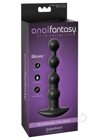Anal Fantasy Elite Silicone Rechargeable Anal Beads Waterproof - Black