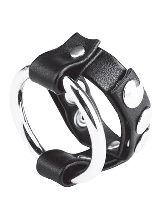 Blue Line C and B Gear Metal Cock Ring with Adjustable Snap Ball Strap - Black/Metal