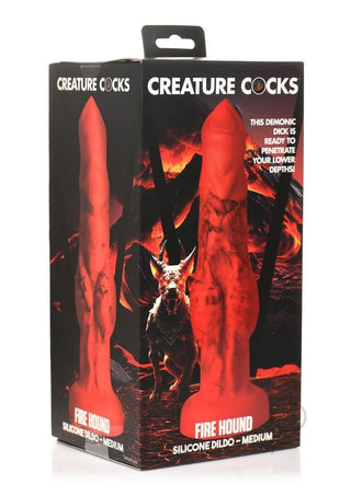 Creature Cocks Fire Hound Silicone Dildo - Black/Red - Medium