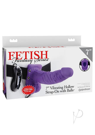 Fetish Fantasy Series Vibrating Hollow Strap-On Dildo with Balls and Harness with Remote Control - Purple - 7in