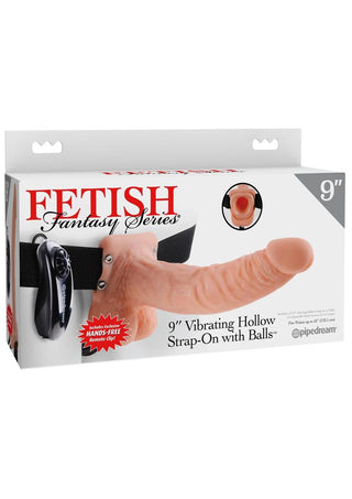 Fetish Fantasy Series Vibrating Hollow Strap-On Dildo with Balls and Harness with Remote Control - Vanilla - 9in