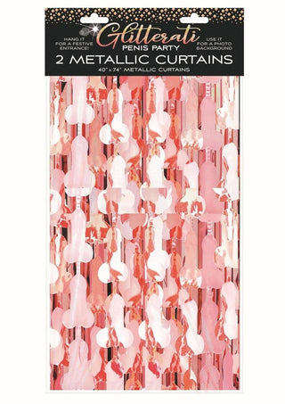 Glitterati Penis Foil Curtains - Black/Rose Gold - 2 Piece Set