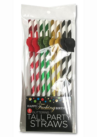 Happy F'n Birthday Tall Party Straws - Assorted Colors - 8 Per Pack