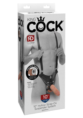 King Cock Hollow Strap-On Suspender System with Dildo - Black/Vanilla - 10in