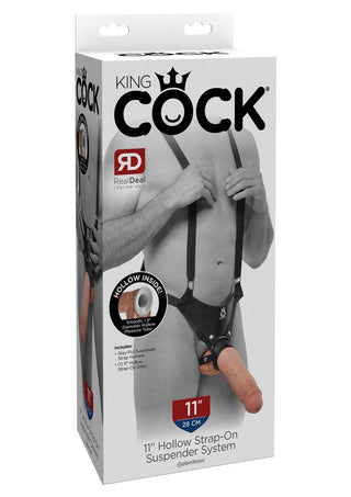 King Cock Hollow Strap-On Suspender System with Dildo - Black/Vanilla - 11in