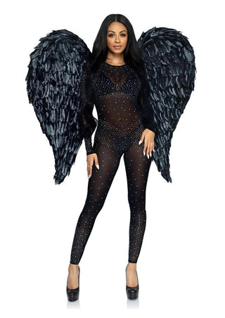 Leg Avenue Deluxe Feather Wings - Black - One Size - 43in