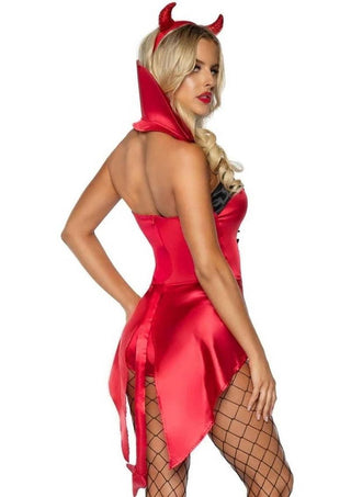 Leg Avenue Devilish Darling Tux and Tails Bodysuit with Stay Up Collar, Pin-On Devil Tail, and Sequin Devil Horn Headband - Red - XSmall - 3 Piece