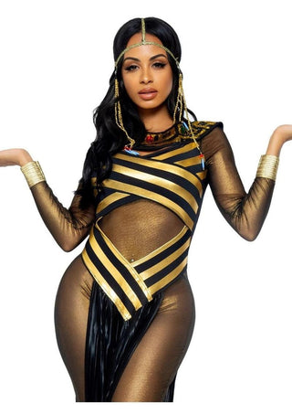 Leg Avenue Nile Queen Catsuit Dress with Jewel Collar Head - Black/Gold - Small - 3 Piece/Piece