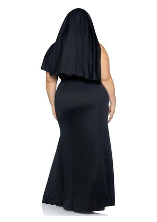Leg Avenue Sultry Sinner Dual Slit Garter Dress with Vinyl Cross Detail, Vinyl Collar, and Nun Habit