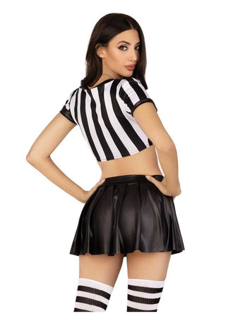 Leg Avenue Time Out Ref Crop Top, Pleated Skirt, and Whistle - Black/White - XSmall - 3 Piece