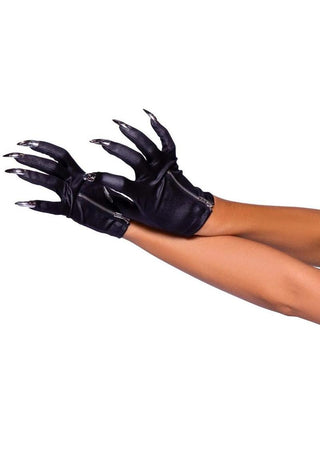 Leg Avenue Zip-Up Claws Gloves - Black - One Size