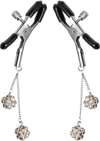 Master Series Ornament Adjustable Nipple Clamps W/ Jewel Accents - Black/Clear