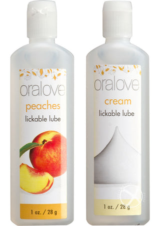 Oralove Delicious Duo Lickable Peaches and Cream Lubricant - 1oz - 2 Per Set