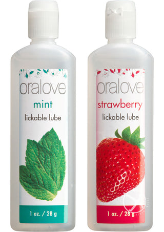 Oralove Delicious Duo Lickable Strawberry and Mint Lubricant - 1oz - 2 Per Set