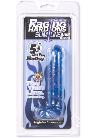 Raging Hard-Ons - Slimline Anal Series - Ass Play Ballsy Dildo with Balls - Blue/Cobalt Blue - 5.5in