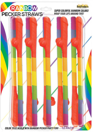 Rainbow Pecker Straws - Multicolor - 10 Each Per Pack