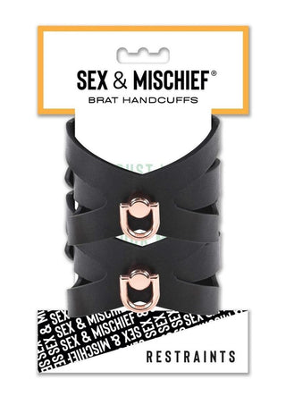Sex and Mischief Brat Handcuffs - Black/Rose Gold