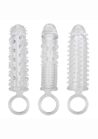 Textured Extension Set Penis Sleeves - Clear - 3 Piece