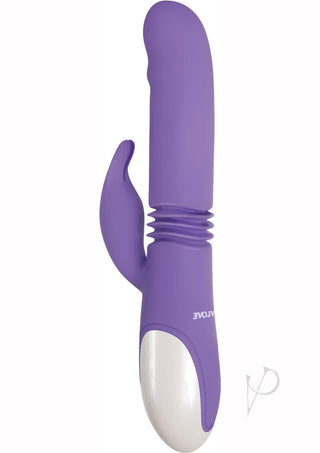 Thick and Thrust Bunny Rechargeable Silicone Rabbit Vibrator with Length Thrusting and Girth Expanding Action - Lavender/Purple