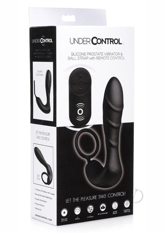 Under Control Rechargeable Silicone Prostate Vibrator and Cock Strap with Remote Control - Black