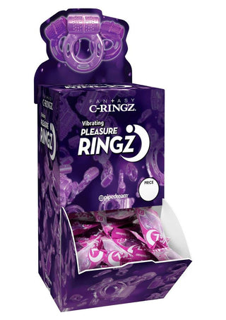 Vibrating Pleasure Ringz Disposable Cock Rings - Assorted Colors - 36 Per Bowl