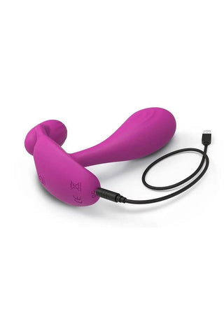 Witty Rechargeable Silicone Vibrator with Clitoral Stimulator - Sweet Orchid