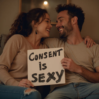 Couple exchanging consent before intimacy; Partners smiling and checking in about boundaries; Flirty conversation about sexual wishes