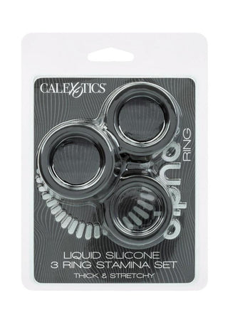Alpha Liquid Silicone Cock Ring Endurance - Black - 3 Piece/Set