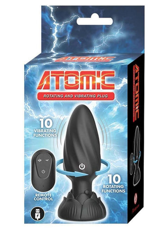 Atomic Rotating Vibrating Rechargeable Silicone Plug with Remote Control - Black