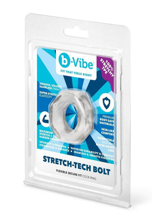 B-Vibe Stretch Tech Bolt Ultra Stretchy Cock Ring - Clear
