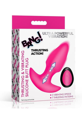 Bang! Thrusting and Vibrating Rechargeable Silicone Butt Plug - Pink