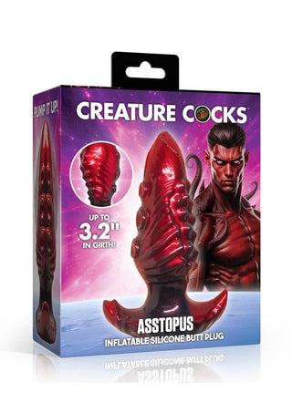 Creature Cocks Asstopus Inflatable Silicone Anal Plug - Black/Red - Large