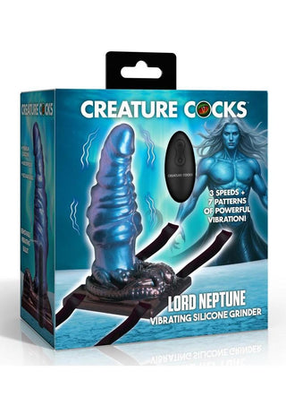 Creature Cocks Lord Neptune Vibrating Rechargeable Silicone Grinder with Remote Control - Black/Blue