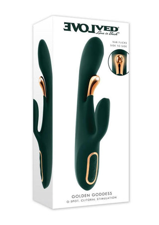 Golden Goddess Rechargeable Silicone Vibrator with Clitoral Stimulator - Green