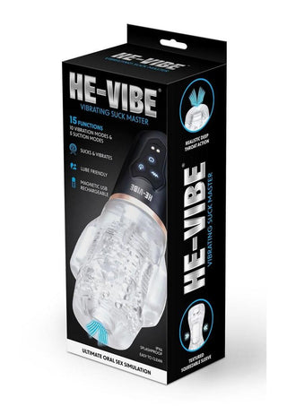He-Vibe Vibrating Suck Master Rechargeable Masturbator - Black/Clear
