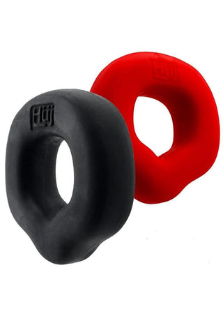 Hunkyjunk Fit Grips Ergo-Fit Silicone Cockrings - Black/Red - 2 Pack