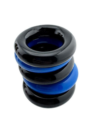 Hunkyjunk Jacker 5 Stack Super-Strong Cockrings - Black/Blue - 5 Pack