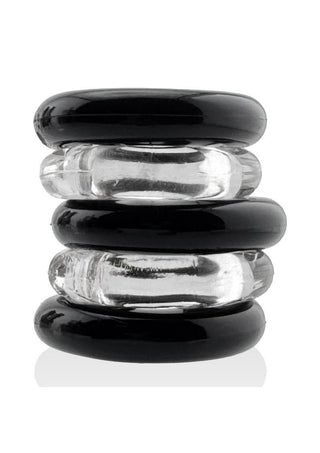 Hunkyjunk Jacker 5 Stack Super-Strong Cockrings - Black/Clear - 5 Pack