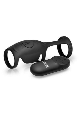Jock Blitz Vibrating Penis Sleeve Rechargeable Silicone Cock Ring with Remote Control - Black