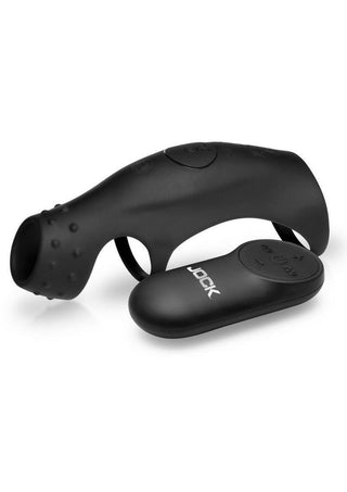 Jock Rush Vibrating Penis Sleeve Rechargeable Silicone Cock Ring with Remote Control - Black