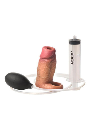 Jock Silicone Penis Squirting Enhancer with Ball Strap - Caramel