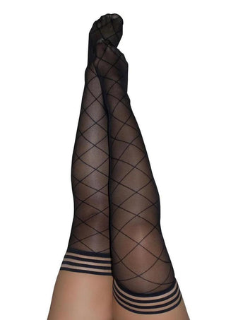Kixies Anna Sheer Diamond Pattern Thigh Highs - Size A - Black - Small