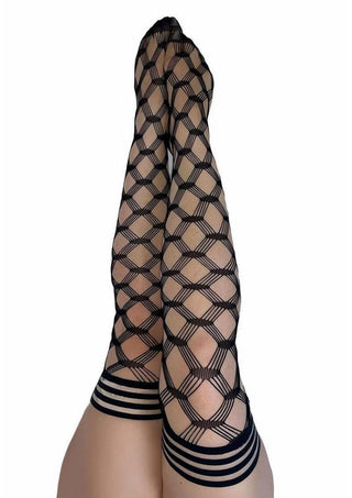 Kixies Cassandra Layered Fence Net Thigh Highs - Size A - Black - Small