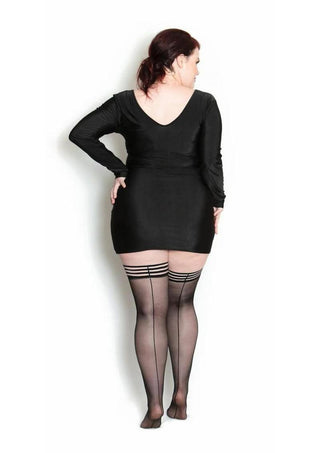 Kixies Lois Sheer Back Seamed Thigh High - Size D - Black - XLarge