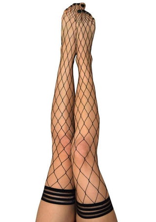 Kixies Michelle Large Net Fishnet Thigh High - Size C - Black - Large