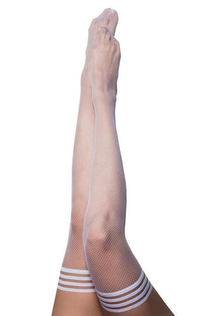 Kixies Sammy Fishnet Thigh High - Size A - White - Small